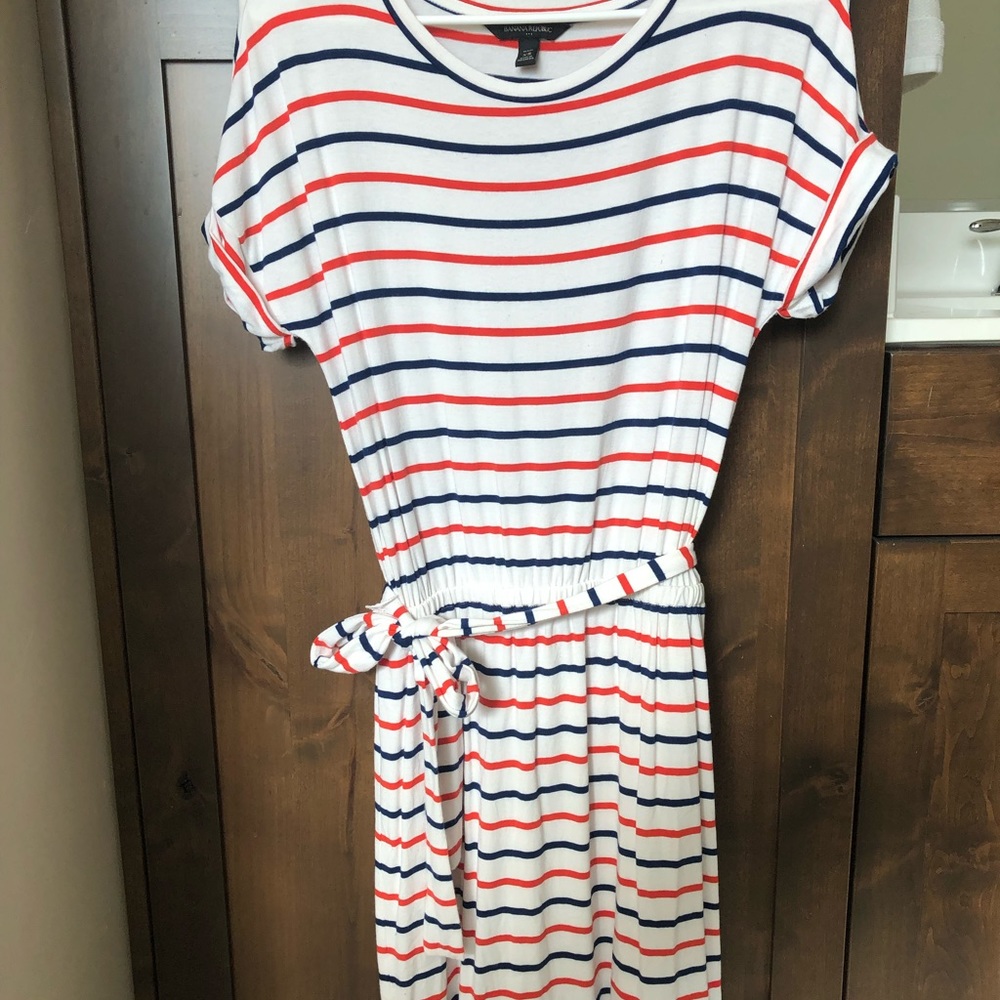 Banana Republic Red/Navy/white striped XS petit casual dress-tie waist